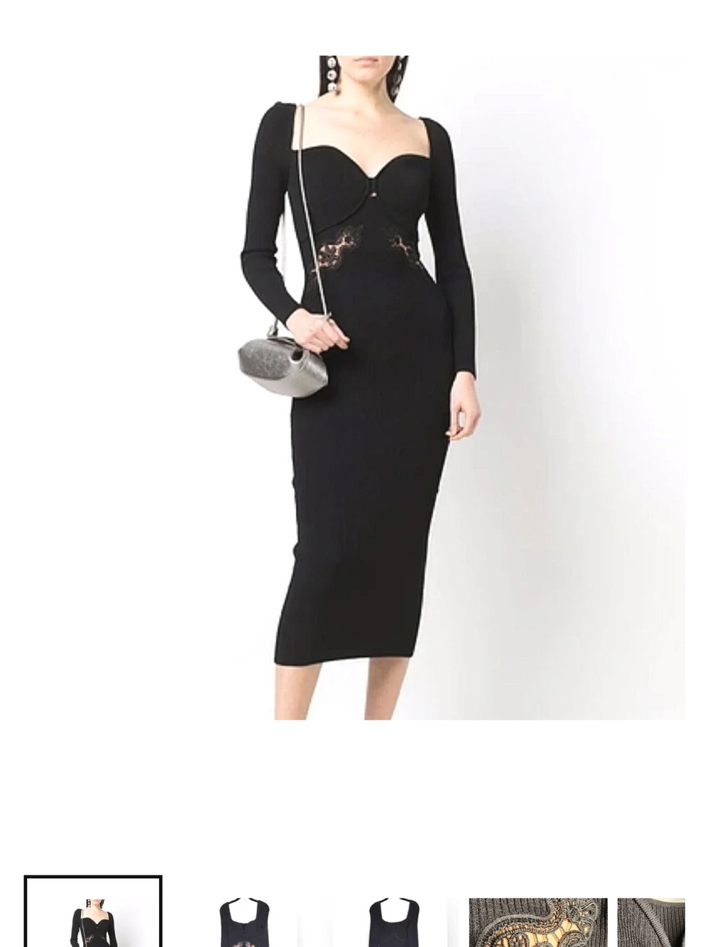Self-Portrait Black Long-Sleeve Midi Dress with Sweetheart Neckline